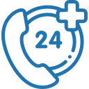 24/7 customer support icon (headset with clock)
