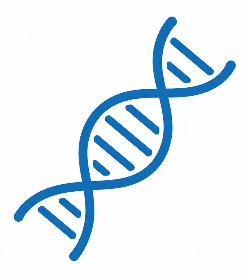 Blue DNA double helix illustration representing genetics and biology