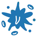Decorative blue splash icon with scattered droplets around a central burst shape.